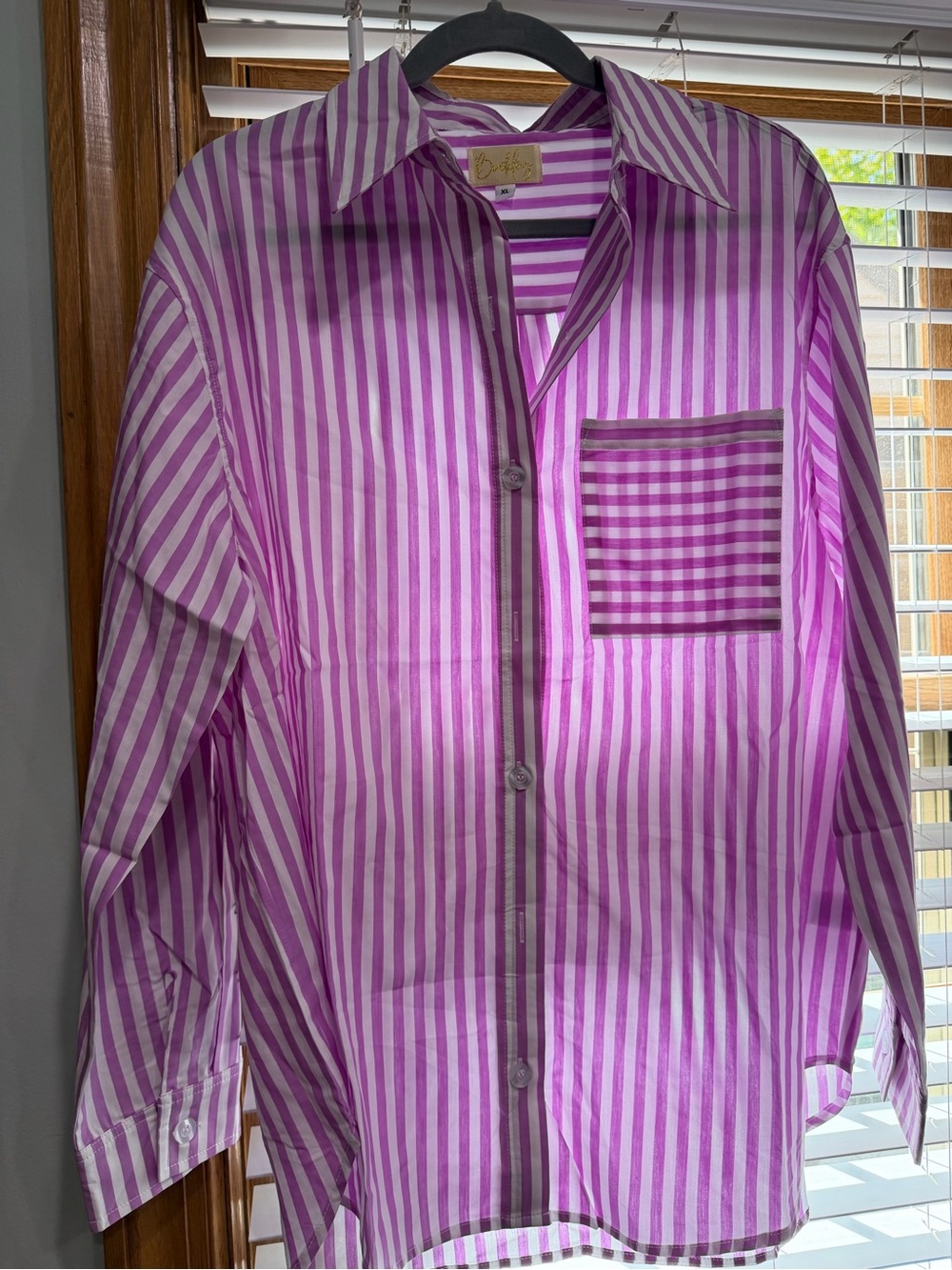 Buckle Purple and White Striped Button-Up Blouse